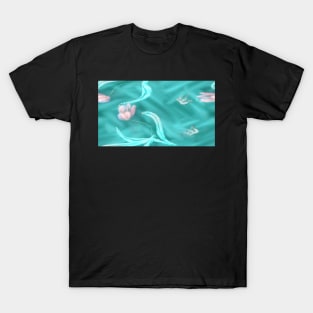 flower and hummingbird on aquamarine pattern 2 T-Shirt